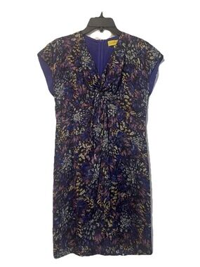 Catherine Malandrino Silk Floral V Neck Dress Sz 6 V Neck Blue Purple EUC!